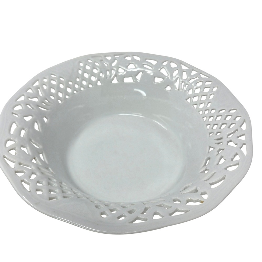 Schumann Arzberg Germany Porcelain Reticulated Lace Edge‎ Bowl Decor Display 8"